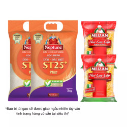 Combo 2 túi gạo thơm dẻo Neptune ST25 5kg và 2 túi nui ống 400g