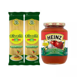 Combo mì ý tiện lợi: 2 Mì Spaghetti Olivoila No.5 500g và sốt mì ý Heinz 470g