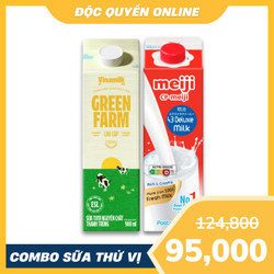 Combo thử vị: Sữa thanh trùng Green Farm + Sữa thanh trùng Meiji 4.3%