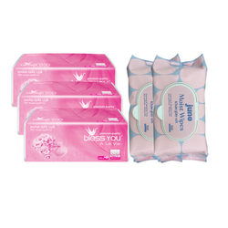 Combo 3 Khăn giấy khô BLESS YOU 250 tờ x 3 + 2 Khăn giấy ướt Juno 100 tờ x 2